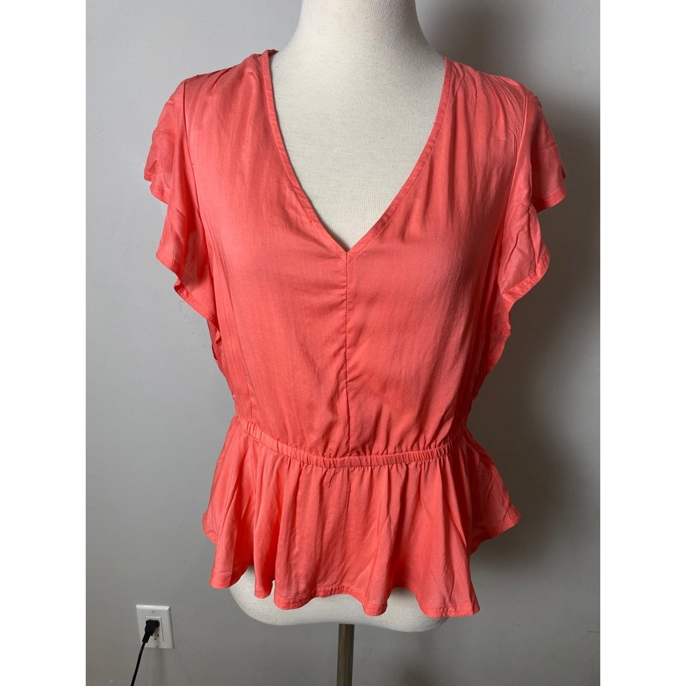 Sam Edelman‎ Binx Peplum Top Coral Dubarry V-Neck Flutter Sleeve NWT Size M